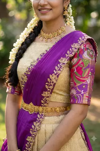South Indian Style Half Saree with Blouse and Dupatta