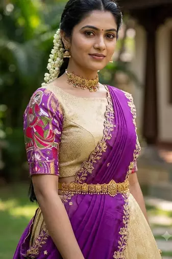 South Indian Style Half Saree with Blouse and Dupatta