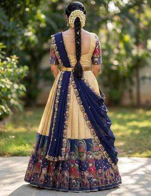 South Indian Style Half Saree with Blouse and Dupatta 2