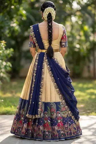 South Indian Style Half Saree with Blouse and Dupatta