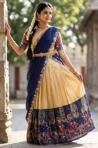 South Indian Style Half Saree with Blouse and Dupatta