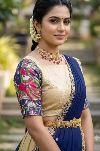 South Indian Style Half Saree with Blouse and Dupatta