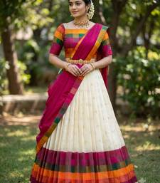 Beautiful South Indian Style Semi-Stitched Half Saree with Blouse and Dupatta for Women