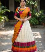 South Indian Style Half Saree with Blouse and Dupatta