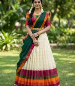 South Indian Style Half Saree with Blouse and Dupatta