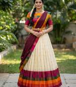 South Indian Style Half Saree with Blouse and Dupatta