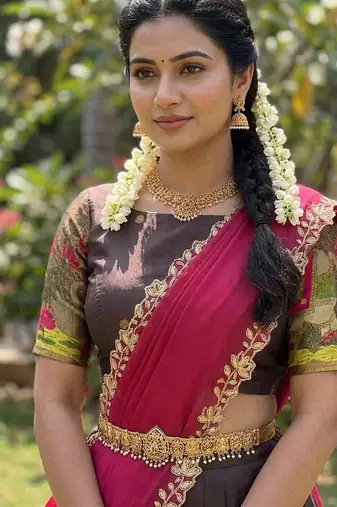 South Indian Style Half Saree with Blouse and Dupatta