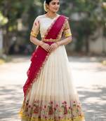 South Indian Style Half Saree with Blouse and Dupatta
