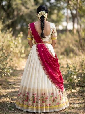 South Indian Style Half Saree with Blouse and Dupatta 2