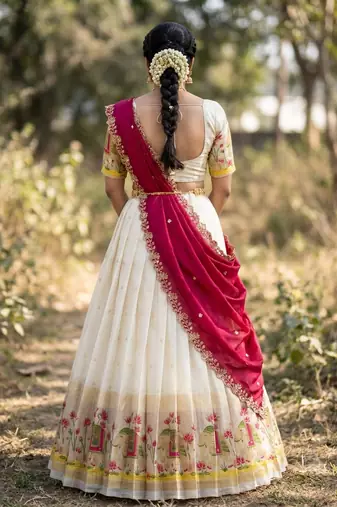 South Indian Style Half Saree with Blouse and Dupatta