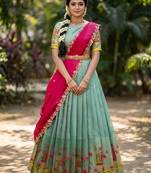 South Indian Style Half Saree with Blouse and Dupatta