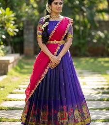 South Indian Style Half Saree with Blouse and Dupatta