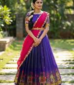 South Indian Style Half Saree with Blouse and Dupatta