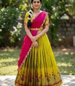 South Indian Style Half Saree with Blouse and Dupatta