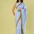 Light blue lime green border printed chanderi khadi cotton saree set