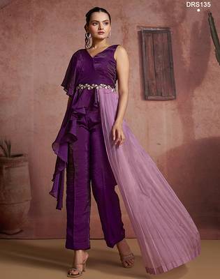 Wine organza two-piece co-ord set with cutdana & moti hand embroidery 5