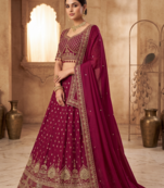 Maroon Bridal Lehenga Choli with Heavy Gold Embroidery & Dupatta
