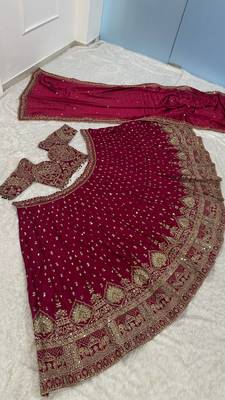 Maroon Bridal Lehenga Choli with Heavy Gold Embroidery & Dupatta 3