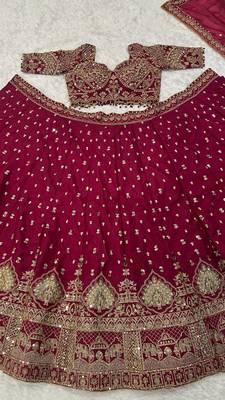 Maroon Bridal Lehenga Choli with Heavy Gold Embroidery & Dupatta 4