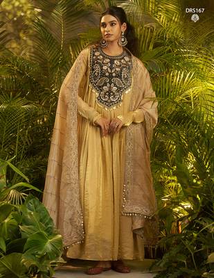 Luxury fendi anarkali gown with hand-embroidered black yoke and dupatta set 5