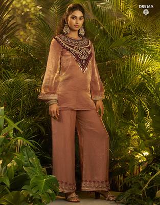 Premium brown fendi kurta set with heavy maroon hand-embroidered velvet yoke 5