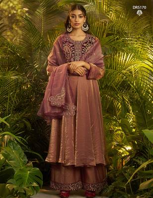 Premium purple shade fendi hand-work kurta plazoo dupatta festive set 6
