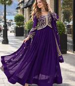 Purple georgette readymade anarkali suit with zari & embroidery work