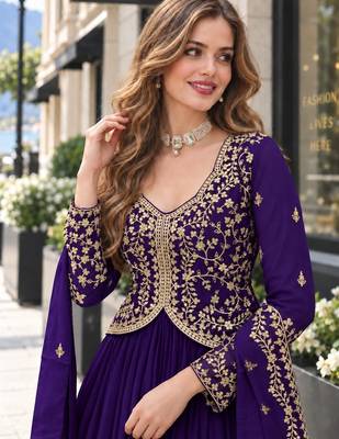 Purple georgette readymade anarkali suit with zari & embroidery work 2