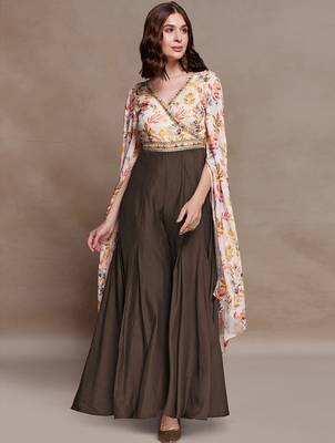 Women   s floral printed cape sleeve jumpsuit with wide leg palazzo fit 5