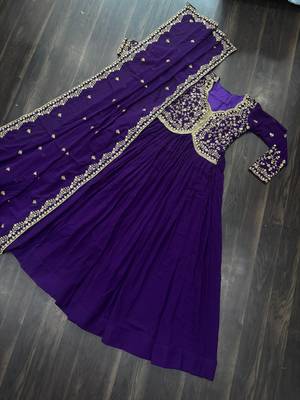 Purple georgette readymade anarkali suit with zari & embroidery work 3