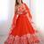 Elegant orange floral organza gown with handwork and matching dupatta