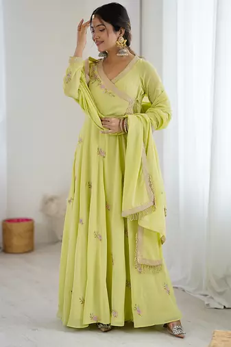 Elegant green embroidered georgette gown with dupatta