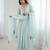 Floral embroidered aqua blue georgette pleated gown with dupatta for festive wear