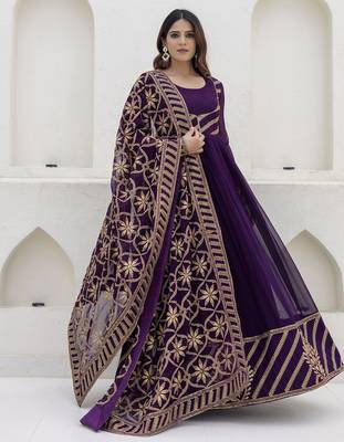 Royal purple embroidered anarkali gown with heavy dupatta 5