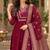 Women s wine premium rayon embroidered kurta pant set with dupatta | ethnic wear suit set