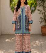 Peach rayon floral printed co-ord set for women