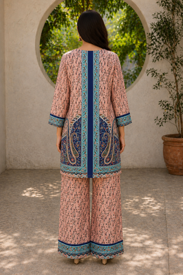 Peach rayon floral printed co-ord set for women 2
