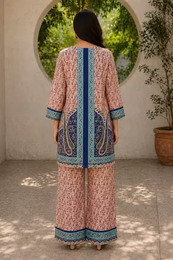Peach rayon floral printed co-ord set for women