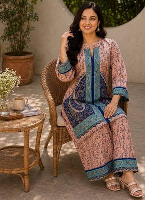 Peach rayon floral printed co-ord set for women 4