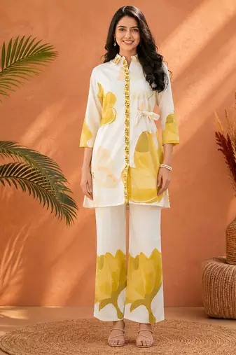 White rayon floral printed co-ord set for women