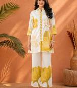 White rayon floral printed co-ord set for women