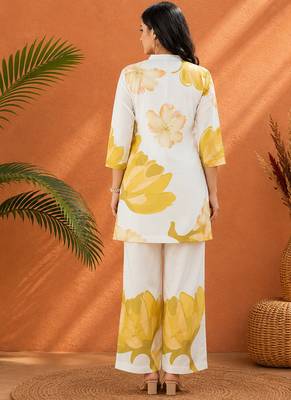 White rayon floral printed co-ord set for women 2