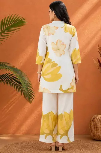 White rayon floral printed co-ord set for women