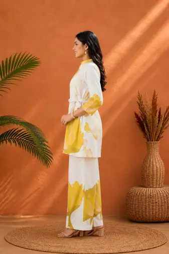 White rayon floral printed co-ord set for women
