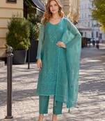 Blue siffon semi stitched suit with embroidery & sequence work