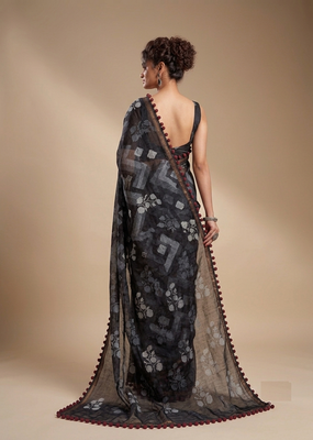 Black floral cotton silk ethnic saree 2