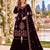 Wine velvet semi stitched suit with embroidery & sequence work