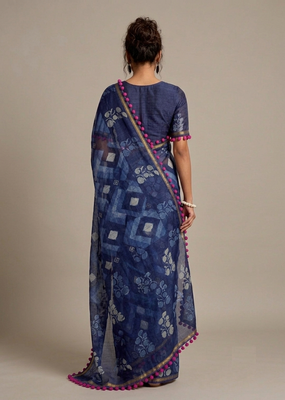 Blue floral cotton silk ethnic saree 2