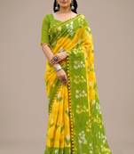 Green floral cotton silk ethnic saree