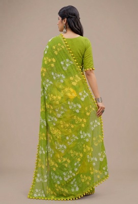 Green floral cotton silk ethnic saree 2